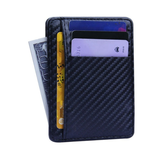 Men's Carbon Fiber-Style PU Leather Wallet – RFID Blocking Card Holder