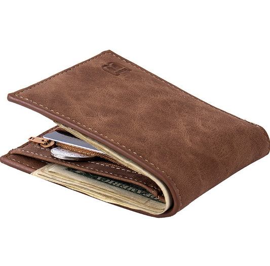 Men’s PU Leather Wallet with Coin Pocket & Zipper – Slim Bifold by Baborry